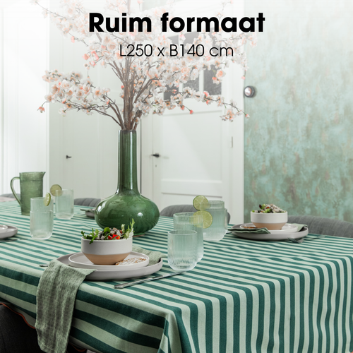Mica Decorations Gestreept Tafelkleed voor Eettafel - Tafellaken voor Binnen en Buiten 250 x 140 cm - Tafelzeil 100% Katoen - Groen