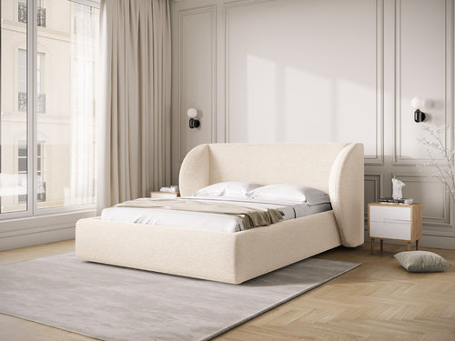 Micadoni Opbergbed met hoofdeinde Miley 140x200cm, chenille, lichtbeige - 230x187x100cm