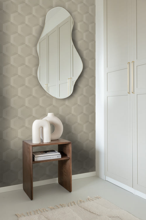 Origin Wallcoverings eco-texture vliesbehang 3d hexagon motief zand beige - 0.53 x 10.05 m - 348019 - vtwonen shop