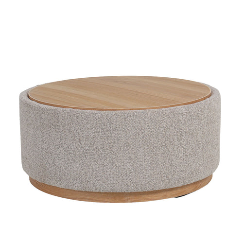 DÉJA Living Salontafel Marcia – Rond – Met Opbergruimte – Essen Fineer – 83x83x40 cm – Taupe/Naturel