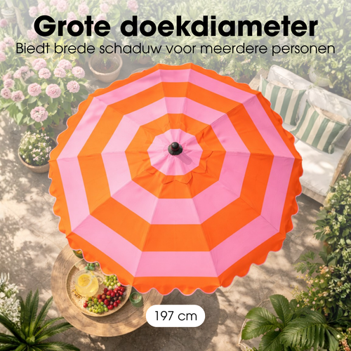 Mica Decorations Kantelbare Parasol met Streepprint - Stokparasol 238 x Ø197 cm - Tuin of Balkonparasol - Polyester, Staal - Lichtgroen, Donkergroen