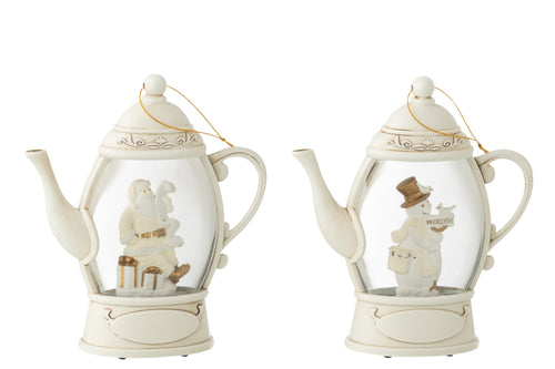 J-Line hanger Sneeuwbol Theepot - kunststof - wit - 2 stuks