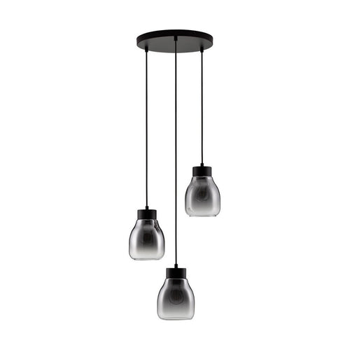 Nova Luce BLACU Hanglamp met cluster in rookgrijs en zwart, E27 fitting, 3x12W