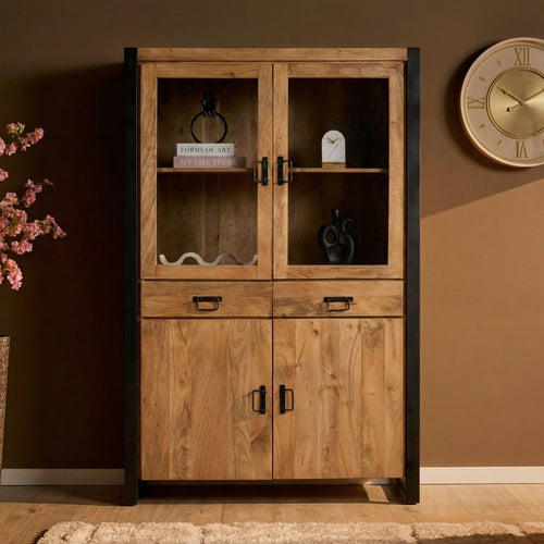 Starfurn Vitrinekast Britt - Naturel Hout - 115x45x180cm