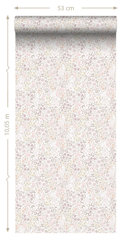 ESTAhome behang bloemetjes lila roze - 53 cm x 10.05 m - 139531