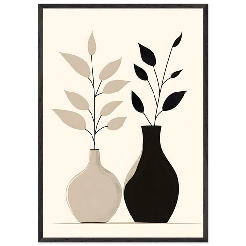 Artfulprints Poster met Lijst Boho – Dual vase   - 70x100 cm - Zwart / Wit