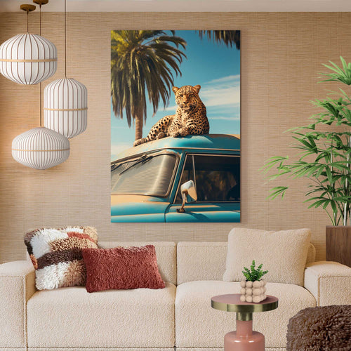Reinders Cheetah Rooftop glasschilderij -  blauw - woonkamer - 116x78cm