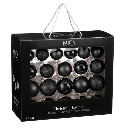 Mica Decorations Kerstballen Set - 42 Stuks - Ø7 cm - Glas - Zwart - vtwonen shop