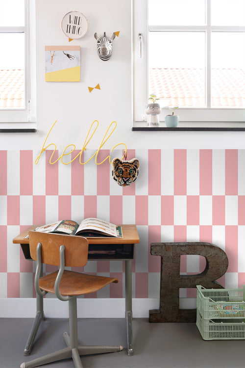 ESTAhome behang streep roze en wit - 50 x 900 cm - 130918