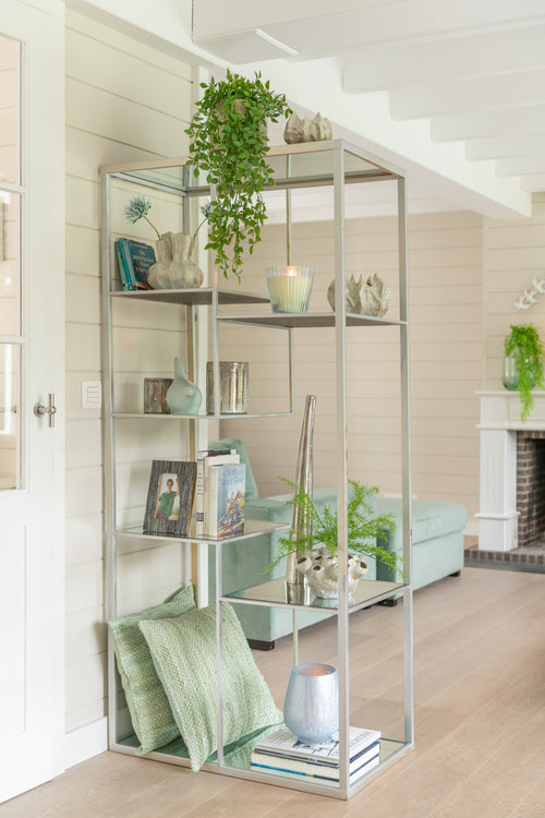 J-Line theelichthouder Streep - glas - blauw - small - 2 stuks