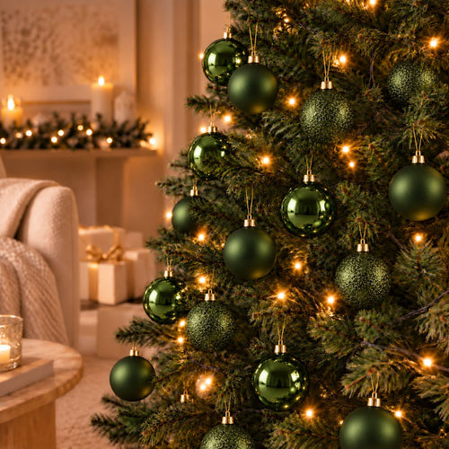 Mica Decorations Kerstballen Set Donkergroen 46 stuks - Onbreekbare Kerstballen van Gerecycled Polystyreen - Diameter 4, 6 en 8 cm - Ideaal voor