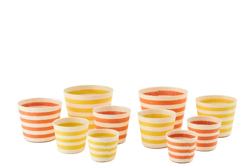 J-Line bloempot Gestreept - papier - geel/oranje - extra large - set van 2