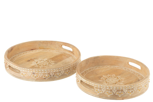 J-Line plateau met 2 handvaten Kralen - hout - naturel/wit - 2 stuks - vtwonen shop