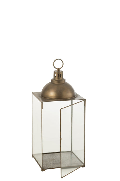 J-Line lantaarn Hagrid - glas/ijzer - brons - medium