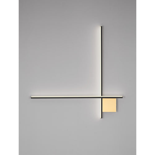 Nova Luce CROSS Geïntegreerde LED-wandlamp in zandzwart met geborsteld goudkleurige Triac-dimbare LED, 2W, 1351lm, 3000K