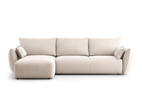 Cosmopolitan Design Uitklapbare hoekbank links met opbergdoos Matera 4-zits, flueel beige - 173x253x86cm