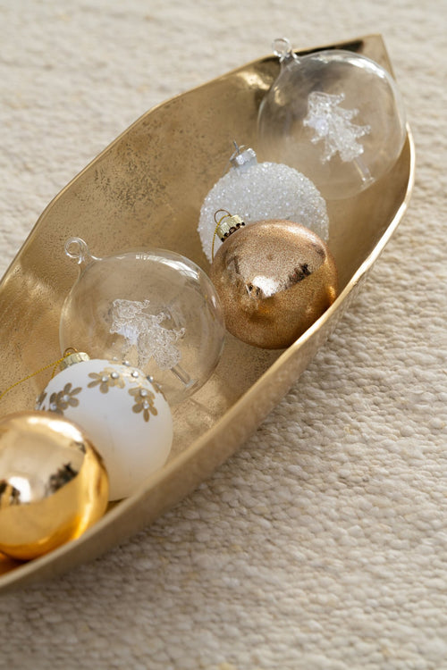 J-Line Kerstbal met glitters - glas - goud - set van 24
