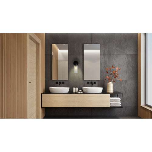 Searchlight Imperial 1-lichts wandlamp, matzwart metaal en helder geribbeld glas