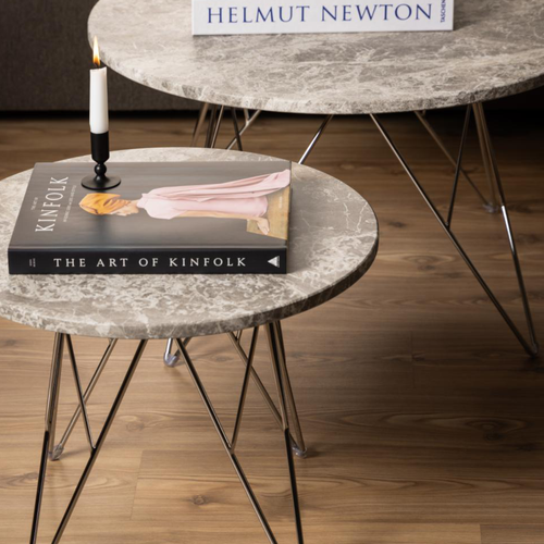 Rebellenclub Salontafel Broome - ø55 - Grijsbruin Marmer Met Chrome Poten