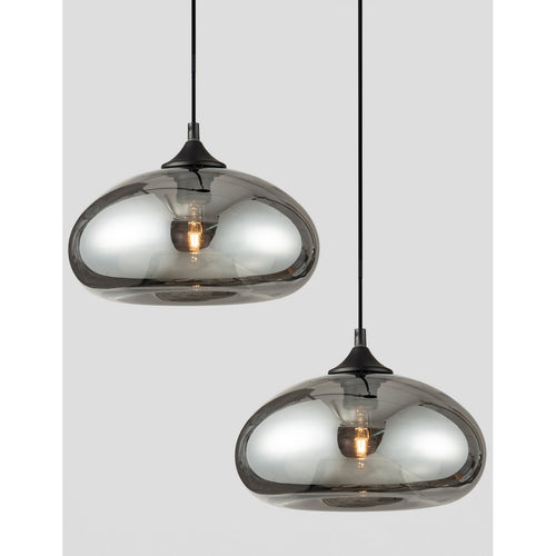 Merano Gilbert 28cm Dome Hanglamp Plafondlamp Chroom Glas Zwart Metaal Zwart Stof Draad LED E27