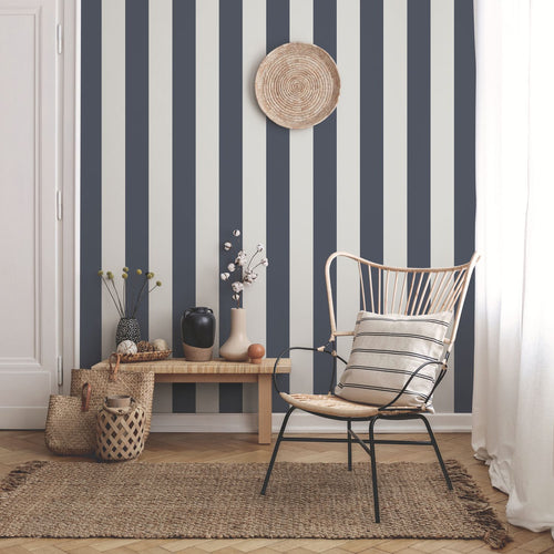 Sanders & Sanders behang strepen donkerblauw en grijs - 53 cm x 10.05 m - 640685