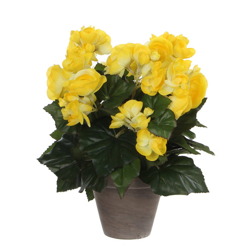 Mica Decorations Begonia Kunstplant in Bloempot Stan - H30 x Ø25 cm - Geel