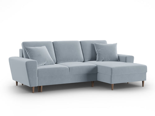 Cosmopolitan Design Converteerbare hoekbank rechts met opbergdoos Kyoto 4-zits, flueel lichtblauw - 145x241x88cm