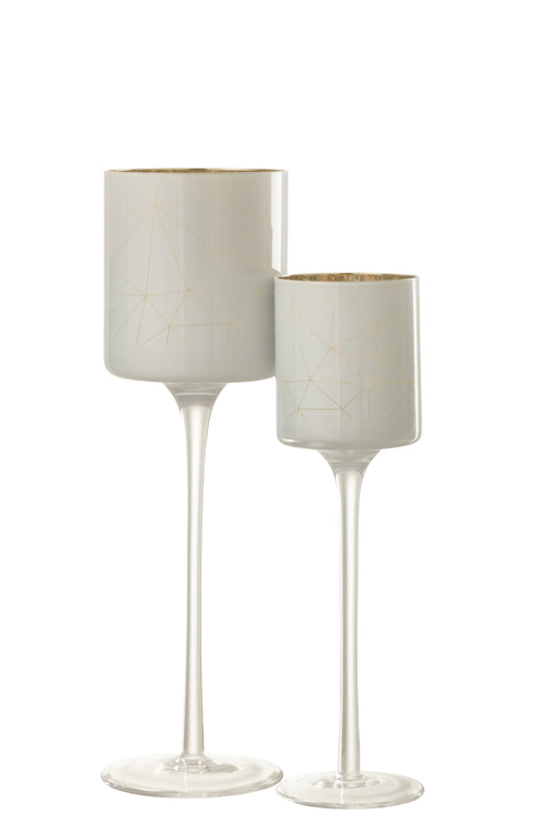 J-Line theelichthouder op voet Milano - glas - wit/goud - large - vtwonen shop