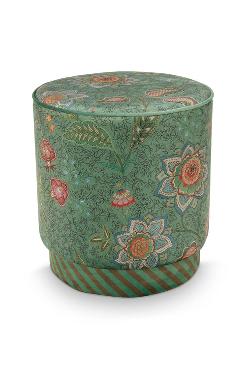 Pip Studio Poef Mumbai Morning Groen Fluweel 40 x 40 x 45 cm