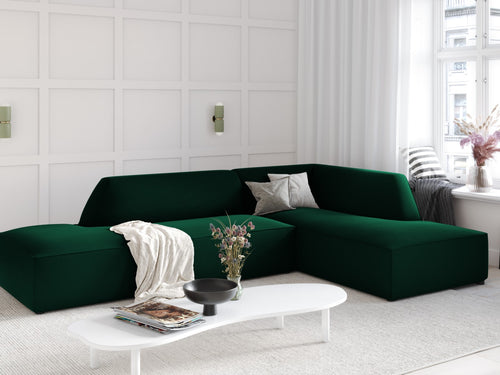 Micadoni - Rechter hoekbank "Ruby" 4 zitplaatsen, flueel, flessengroen - 180x273x69cm