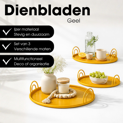 Mica Decorations Dienblad met Handgrepen - Set van 3 - Decoratie Woonkamer - Ook leuk als Kaarsenplateau, Onderzetter of Plantenonderzetter - IJzer -