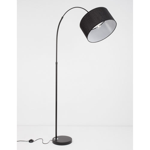 Merano Frisco Arc Staande Lamp Zwart Stoffen Kap Zwart Aluminium Voet LED E27