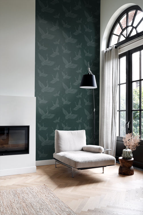 Origin Wallcoverings behang kraanvogels petrolblauw - 0,53 x 10,05 m - 347759 - vtwonen shop