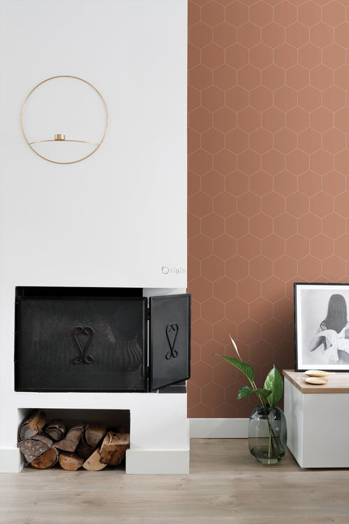 ESTAhome behang hexagon terracotta - 53 cm x 10.05 m - 139376