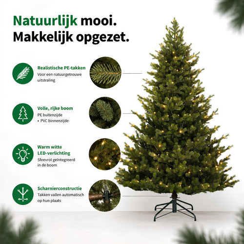 Black Box Trees Clive Kunstkerstboom met Verlichting - Kerstboom Led met 200 Warm Witte LED-lampjes - Scharnierconstructie voor Snelle Montage - H185