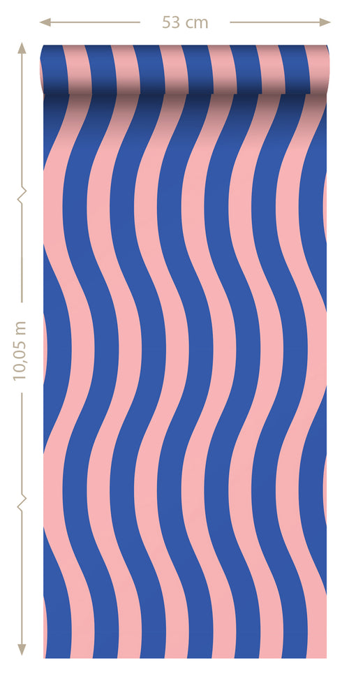 ESTAhome behang golvende strepen blauw en roze - 50 x 900 cm - 131608 - vtwonen shop
