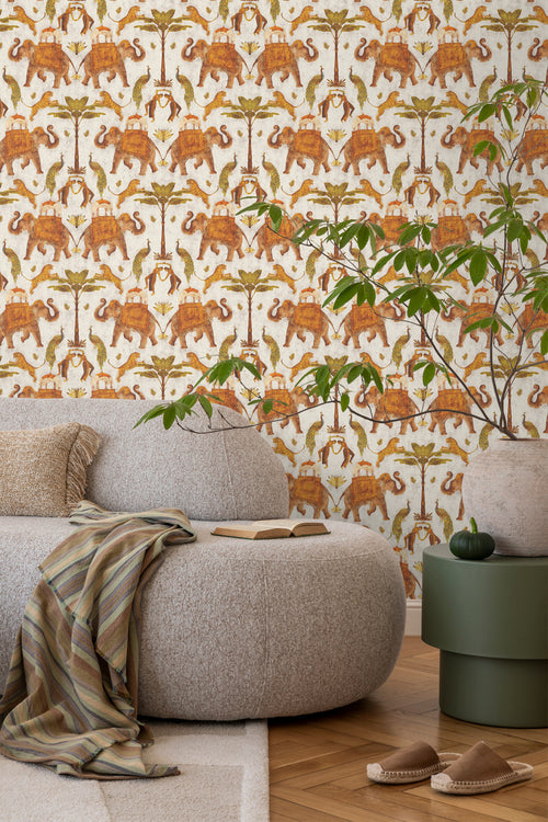 Sanders & Sanders behang olifanten terracotta en beige - 53 cm x 10 m - 640495 - vtwonen shop