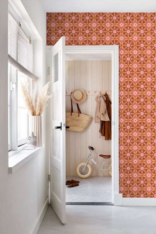 ESTAhome behang tegelmotief bruin, roze en paars - 50 x 900 cm - 132073