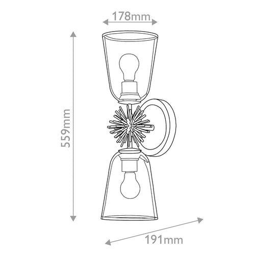 Wandleuchte Modern Antik Gold, Glasschirme 2x E27