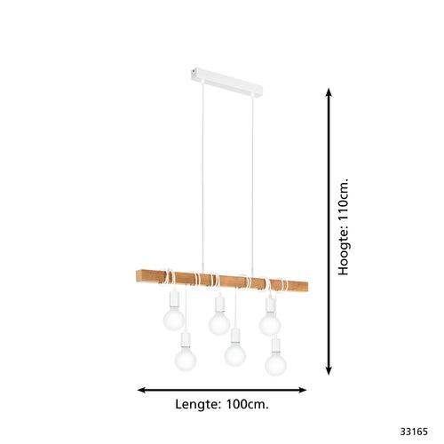 EGLO hanglamp Townshend - e27 - 100 cm - wit/bruin - vtwonen shop
