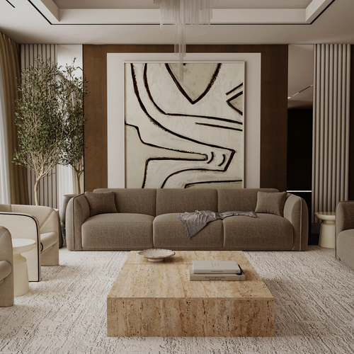 Premium Interiors - Bank LUSH - zacht aanvoelende geweven stof  glasuurde kastanje 235cm