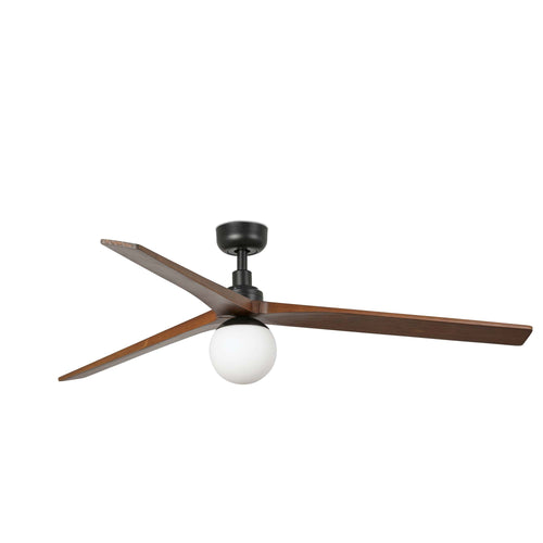 Faro Klim Grote plafondventilator met 3 bladen, matzwart, walnoot met licht, 1x E27, Tuya Smart System