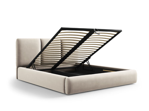 Cosmopolitan Design Opbergbed met hoofdeinde Nicolas 140x200cm, flueel, lichtbeige - 220x160x100cm