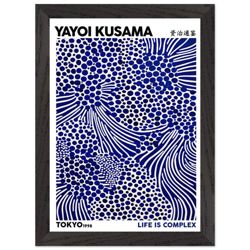 Artfulprints Poster met Lijst Yayoi Kusama - Life is complex   - A4 21x29.7 cm - Blauw