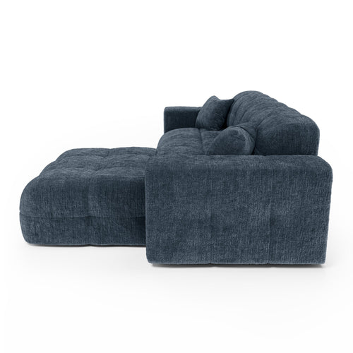 Premium Interiors - Rechthoekige hoekbank COCOON - gewaafd fluweel minerale blauw 230cm
