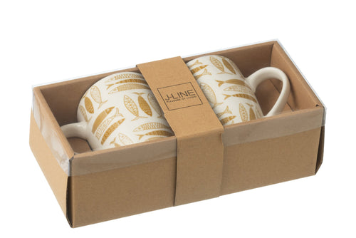 J-Line mok Vis - keramiek - bruin - doos van 2