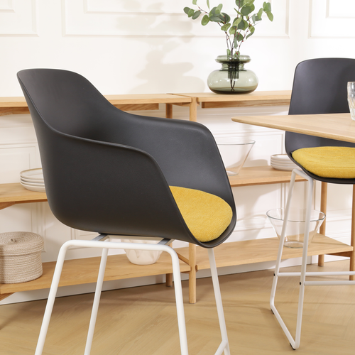 Nolon Nino-Liz Barkruk Zwart - Okergeel Kussen - Wit Frame - 65 cm - vtwonen shop