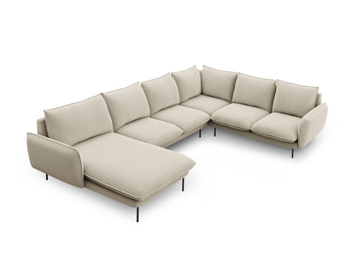 Cosmopolitan Design Panoramische hoekbank rechts Vienna 7-zits, structurele stof, beige - 235x330x95cm