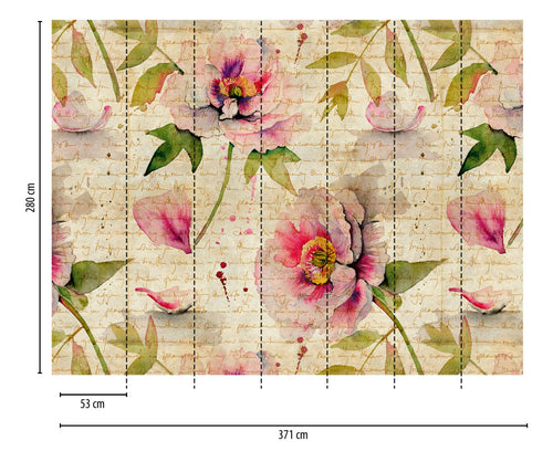One Wall one Role fotobehang bloemmotief beige, groen en roze - 371 x 280 cm - AS-382761