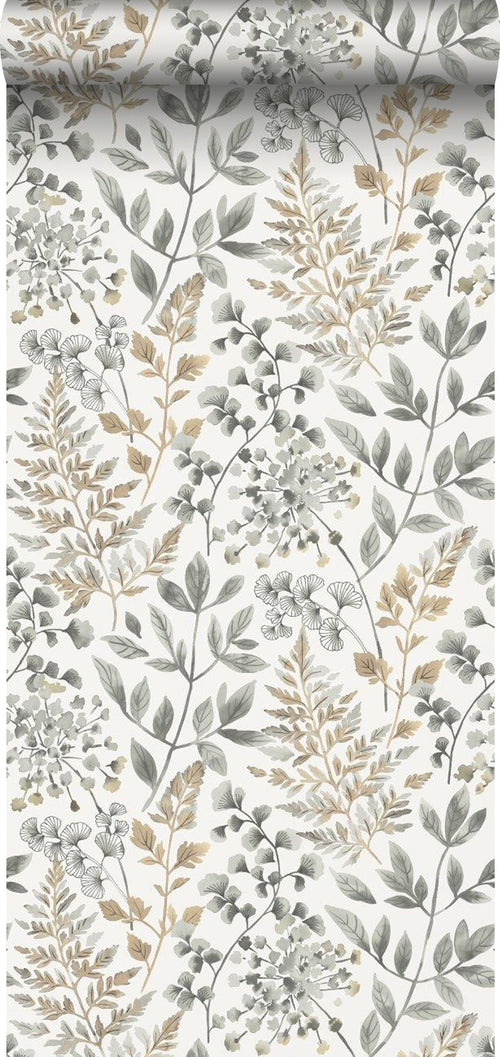 Borastapeter behang bladeren grijs en beige - 53 cm x 11.2 m - 660120
